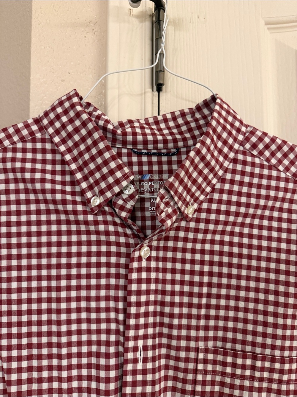Vineyard Vines Whale Shirt Mens Large Red White Gingham Performance Button Down